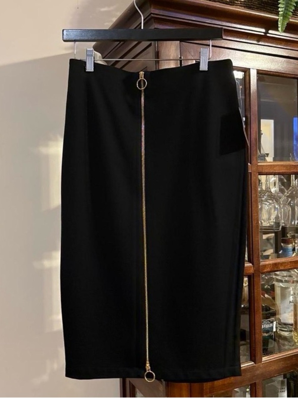 Black Pencil Skirt with Gold Front Zip